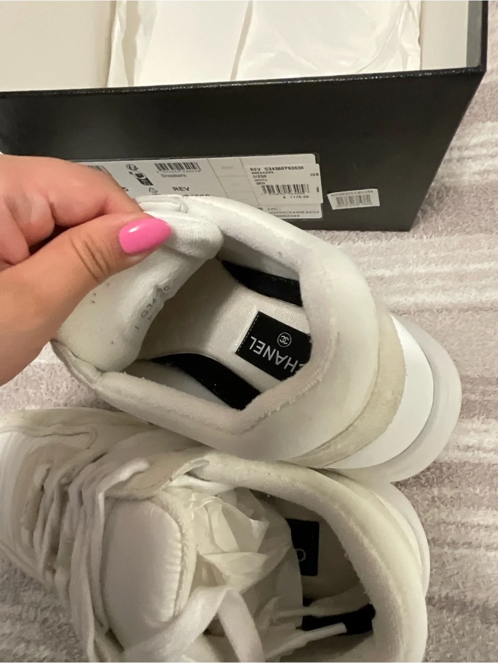 Chanel CC Off White Fabric Sneaker w Box SZ 38.5